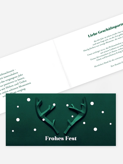 Geschäftliche Weihnachtskarte Papiergeweih