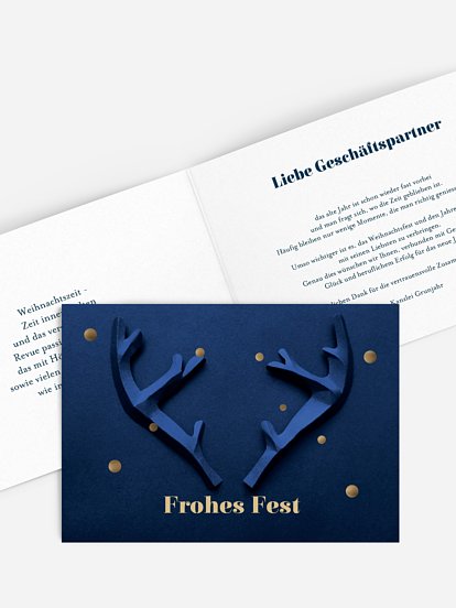 Geschäftliche Weihnachtskarte Papiergeweih