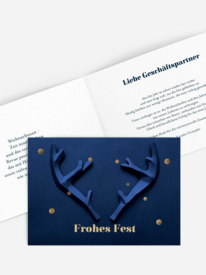 Geschäftliche Weihnachtskarte Papiergeweih