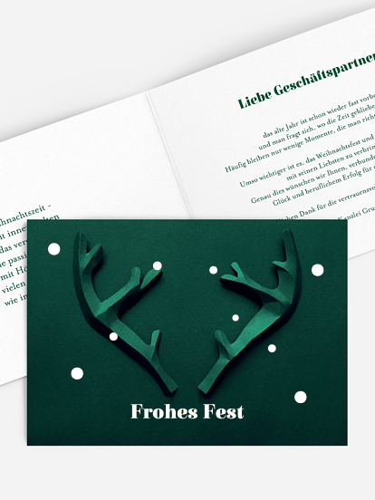 Geschäftliche Weihnachtskarte Papiergeweih