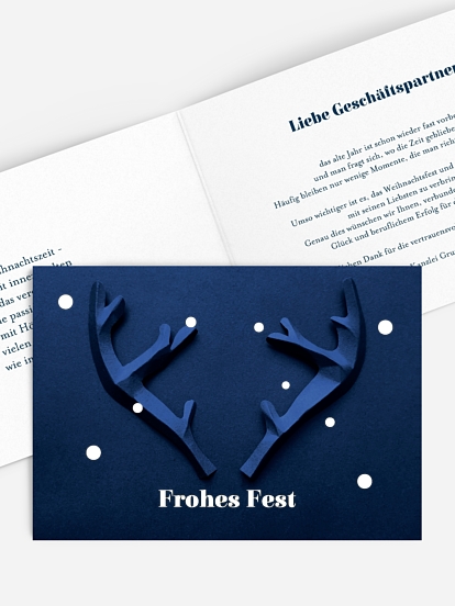 Geschäftliche Weihnachtskarte Papiergeweih