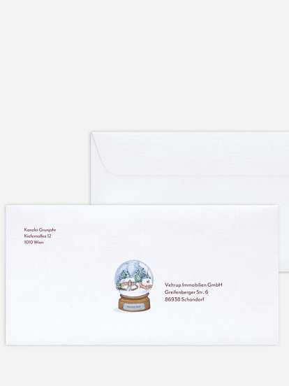 Bedruckte Umschläge geschäftl. Weihnachten Schneekugel