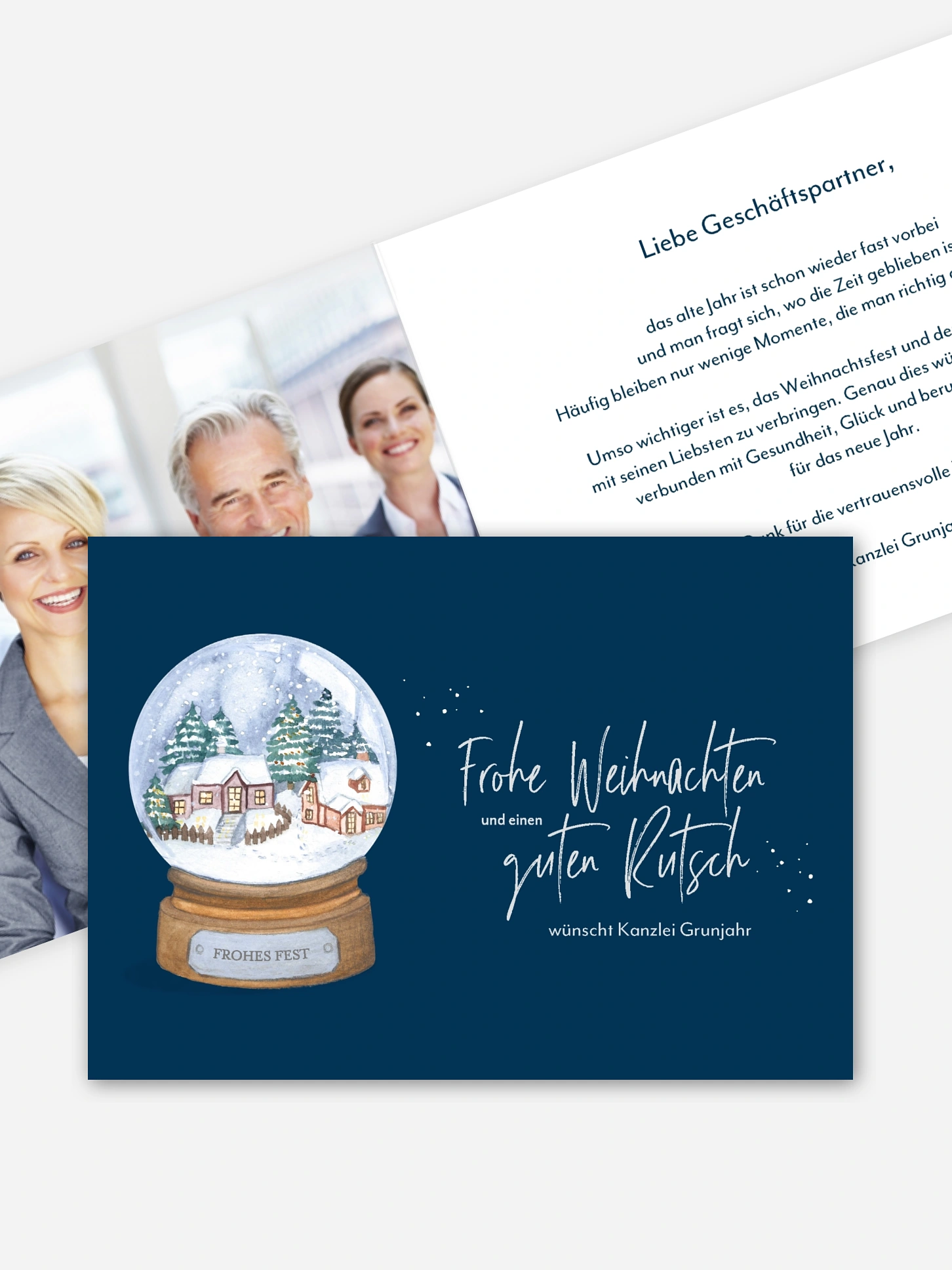 Geschäftliche Weihnachtskarte Schneekugel
