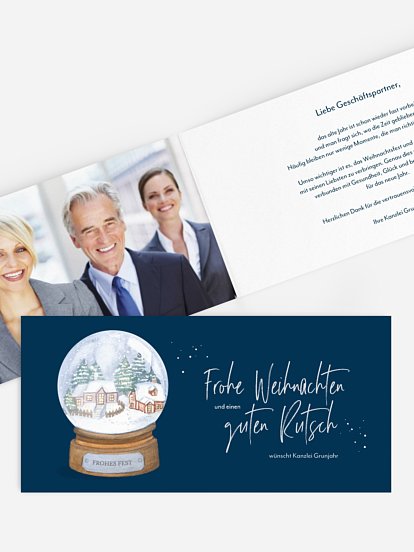 Geschäftliche Weihnachtskarte Schneekugel