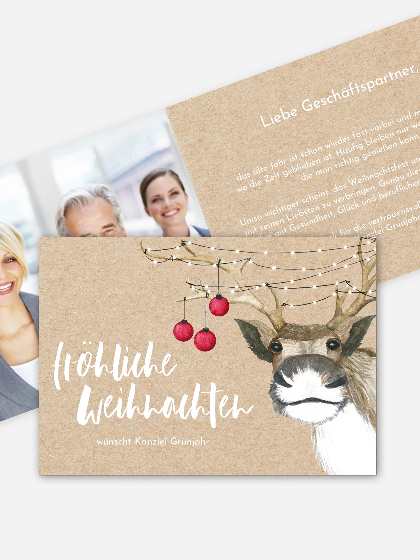 Geschäftliche Weihnachtskarte Rentier