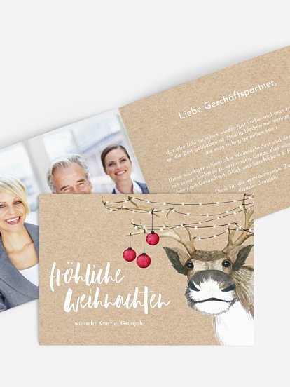 Geschäftliche Weihnachtskarte Rentier