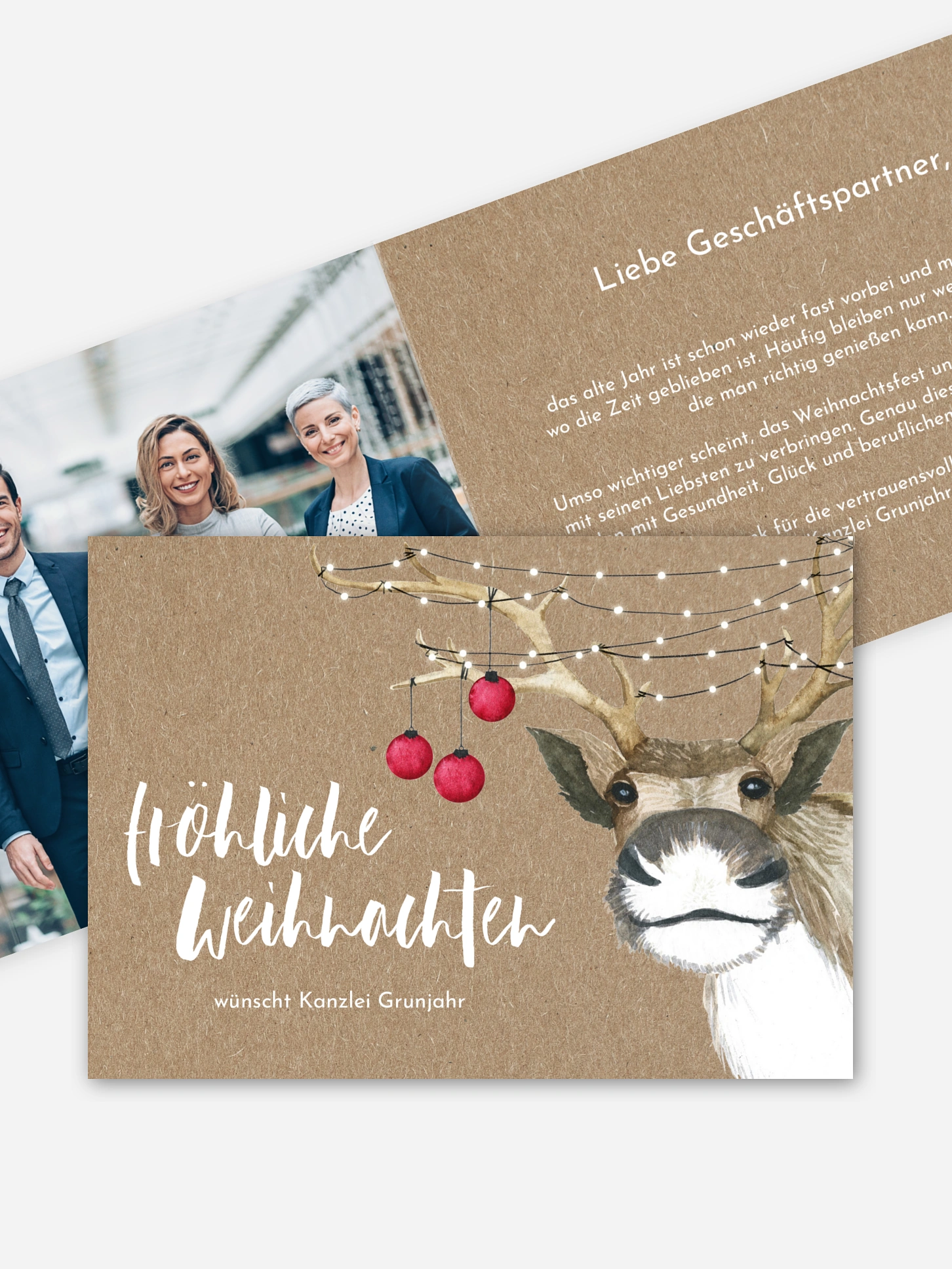 Geschäftliche Weihnachtskarte Rentier Kraftpapier