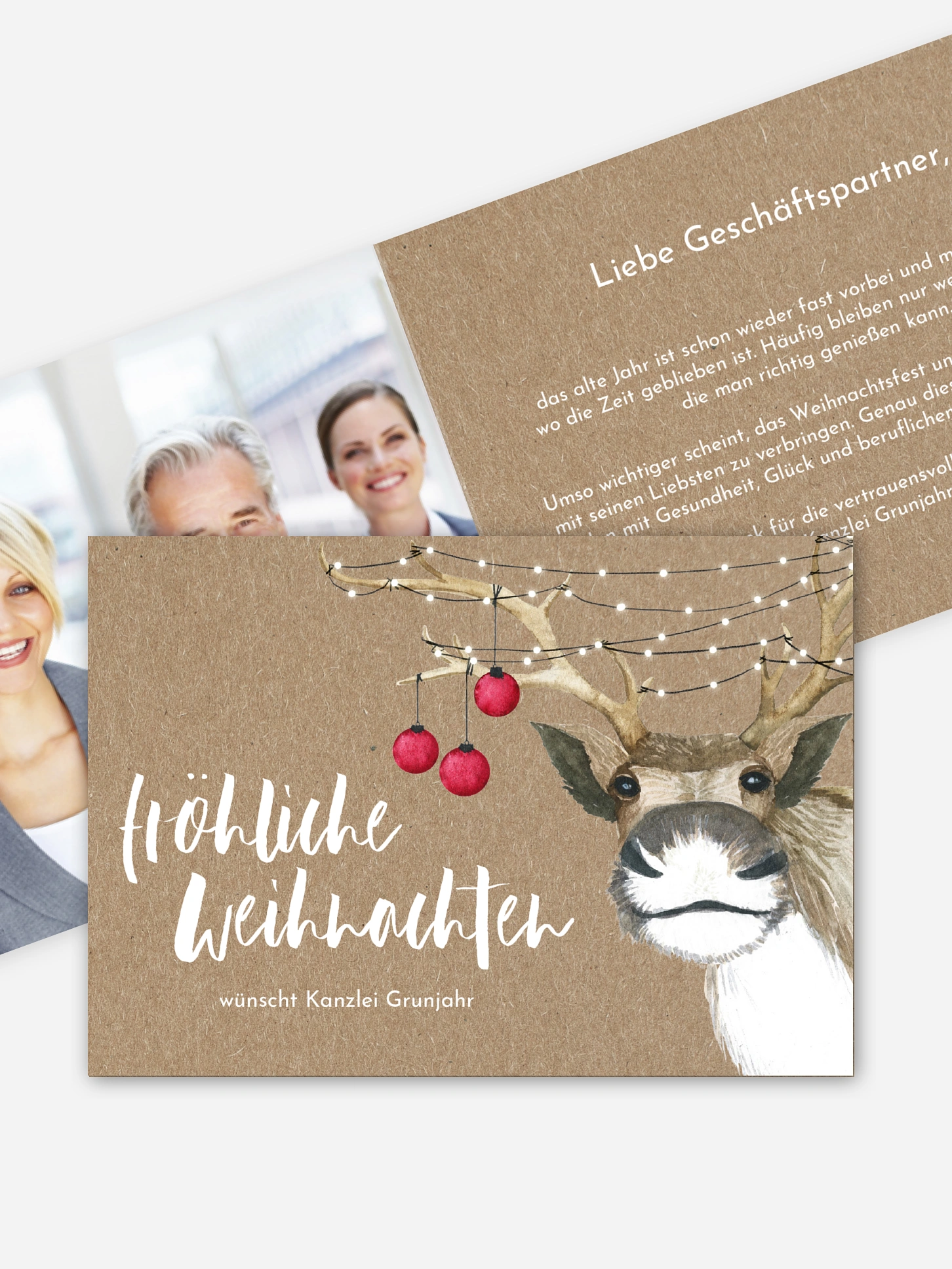 Geschäftliche Weihnachtskarte Rentier Kraftpapier