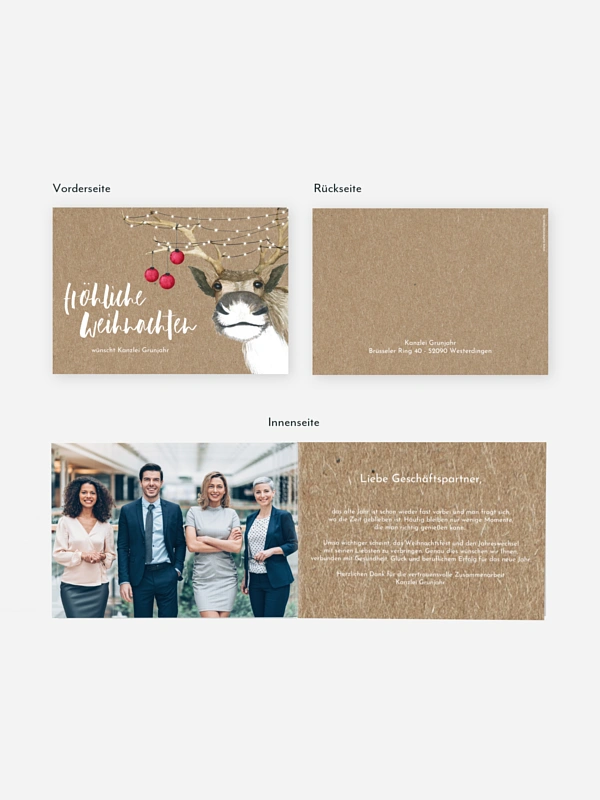 Geschäftliche Weihnachtskarte Rentier Kraftpapier