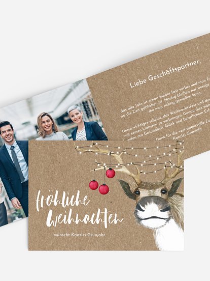 Geschäftliche Weihnachtskarte Rentier Kraftpapier