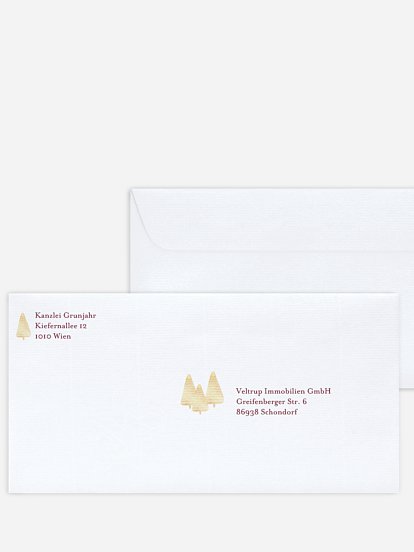 Bedruckte Umschläge geschäftl. Weihnachten Baumlandschaft