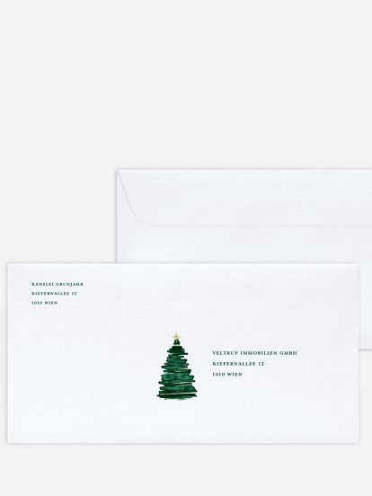 Bedruckte Umschläge geschäftl. Weihnachten Aquarell Tannen