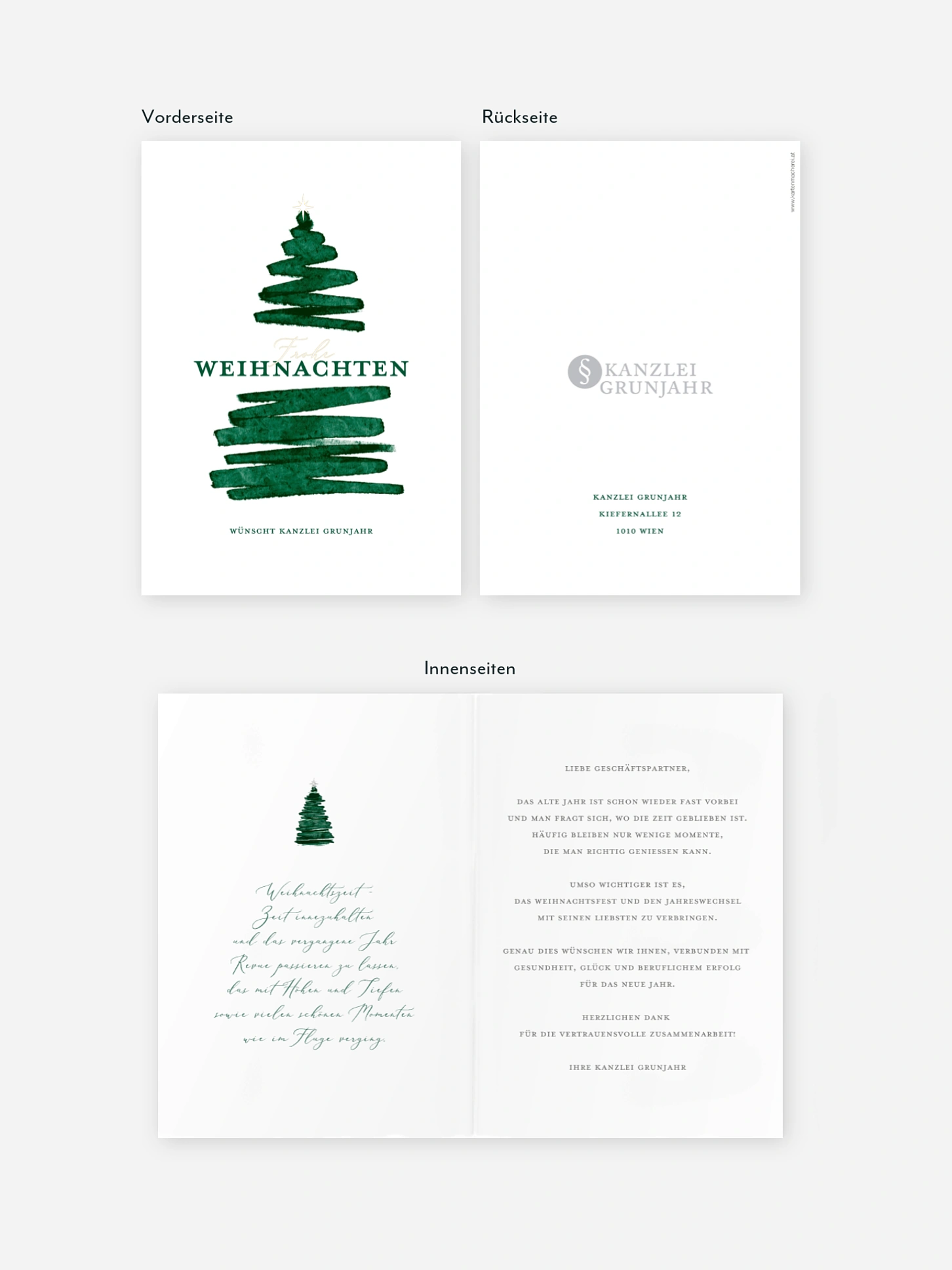 Geschäftliche Weihnachtskarte Aquarell Tannen