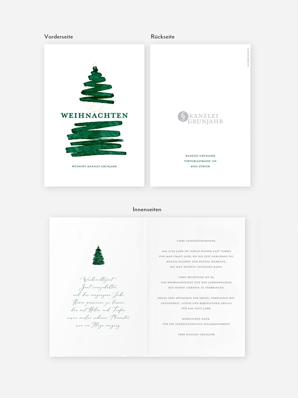 Geschäftliche Weihnachtskarte Aquarell Tannen