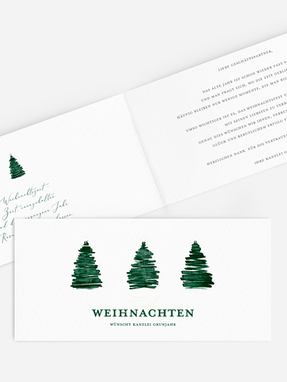 Geschäftliche Weihnachtskarte Aquarell Tannen