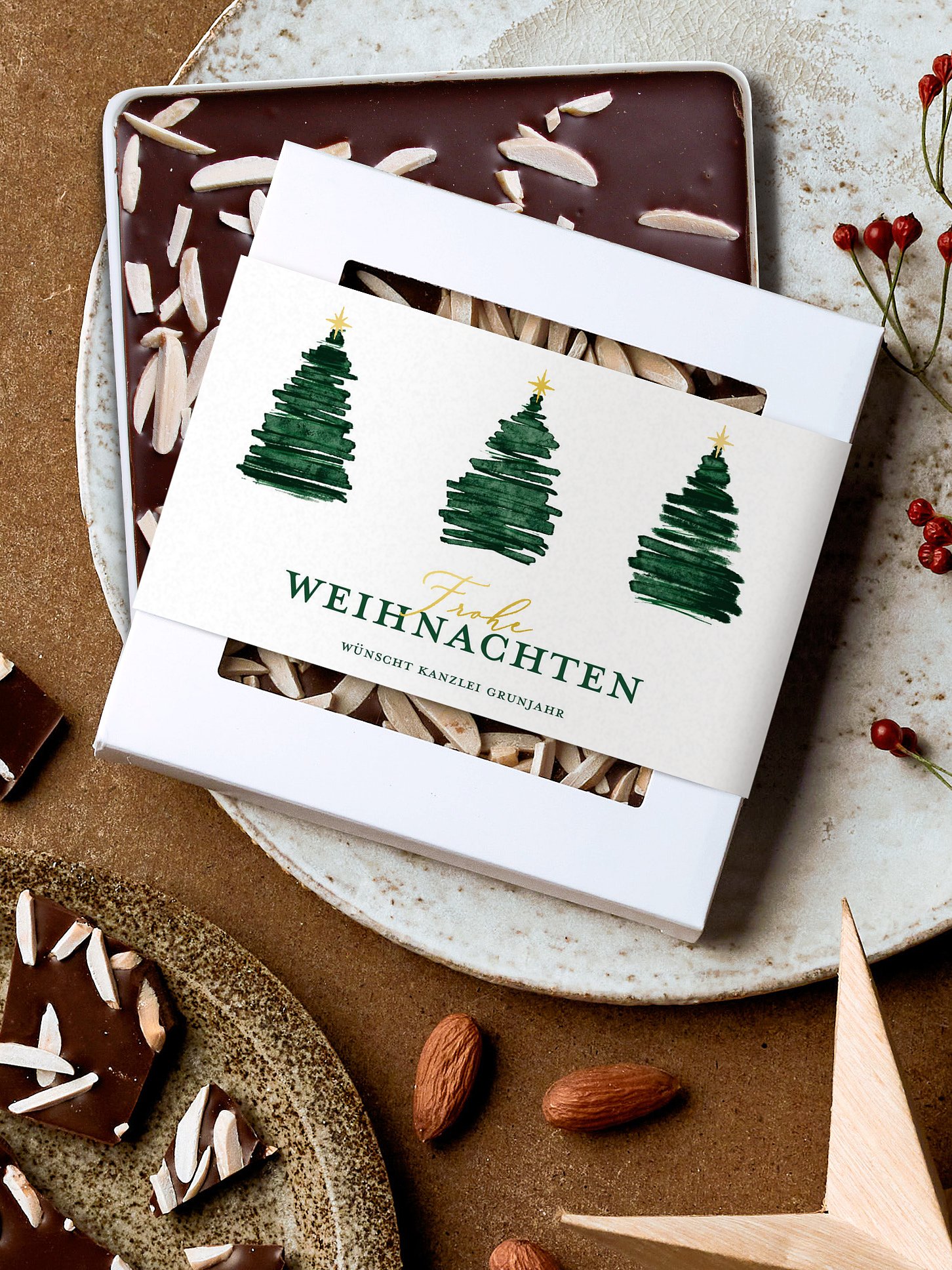 Schokobox geschäftlich Aquarell Tannen
