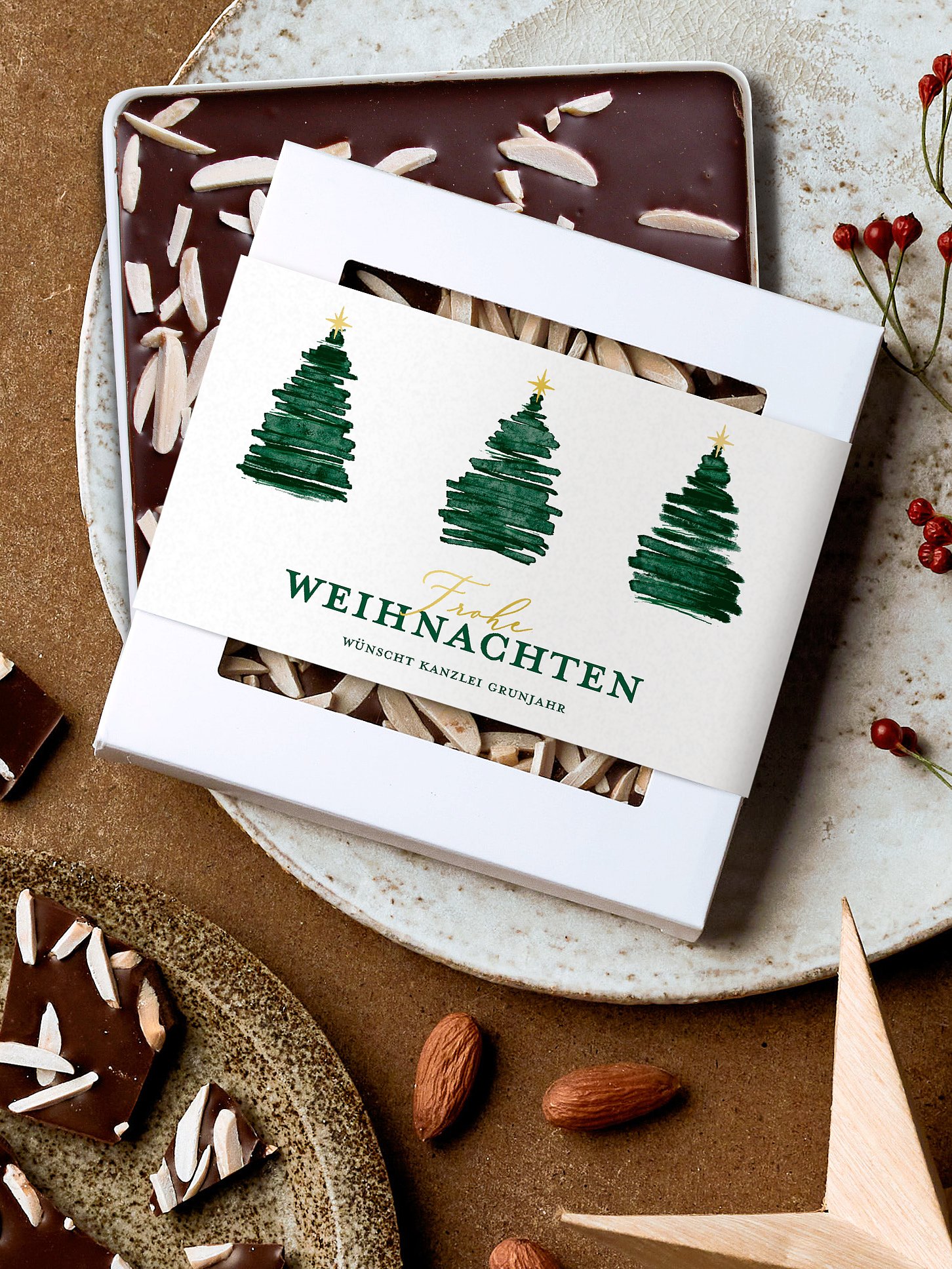 Schokobox geschäftlich Aquarell Tannen