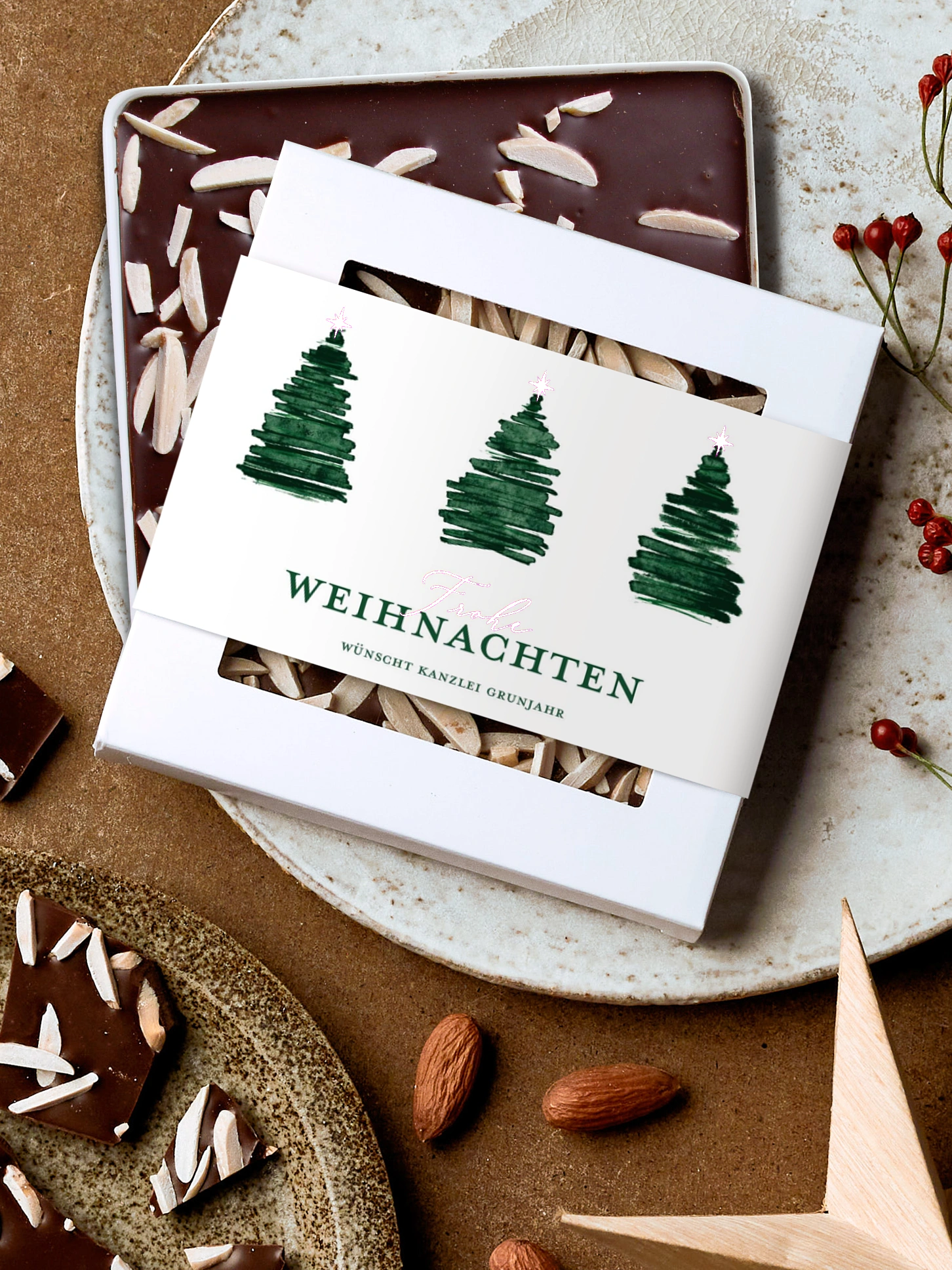 Schokobox geschäftlich Aquarell Tannen