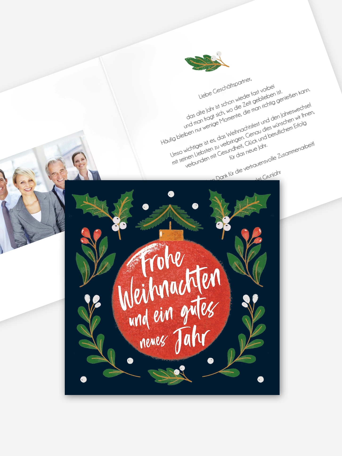 Geschäftliche Weihnachtskarte Tannenbaumkugel