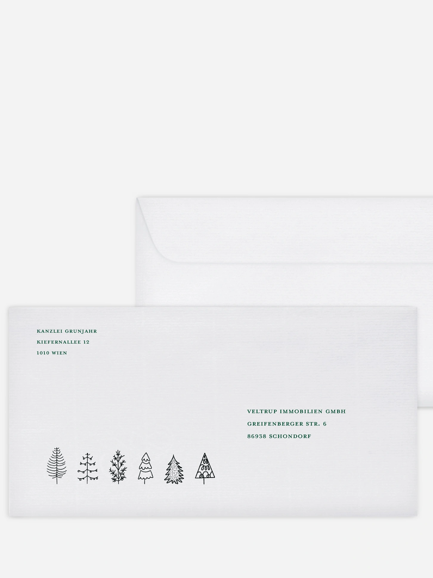 Bedruckte Umschläge geschäftl. Weihnachten Scandi Trees