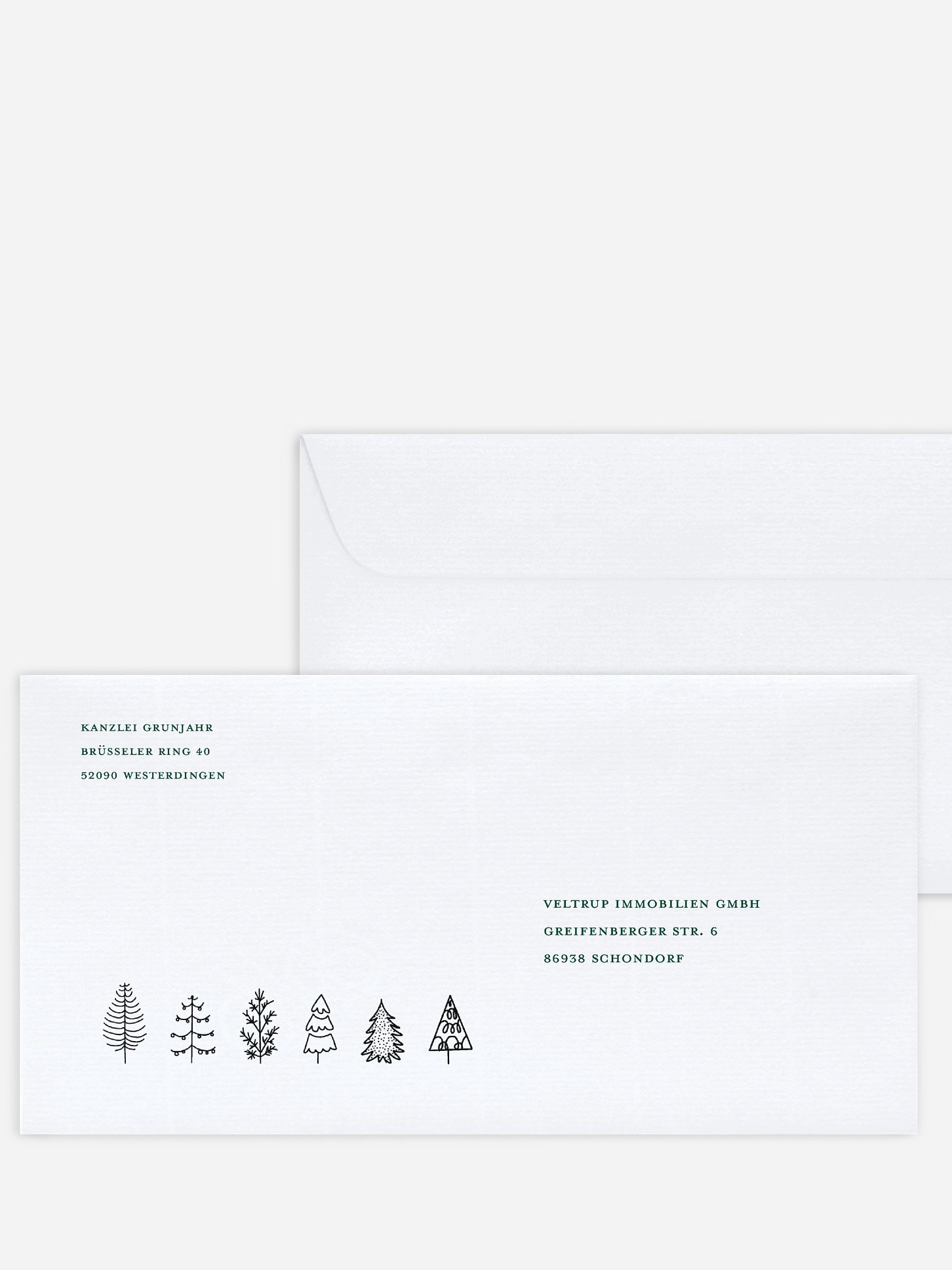 Bedruckte Umschläge geschäftl. Weihnachten Scandi Trees