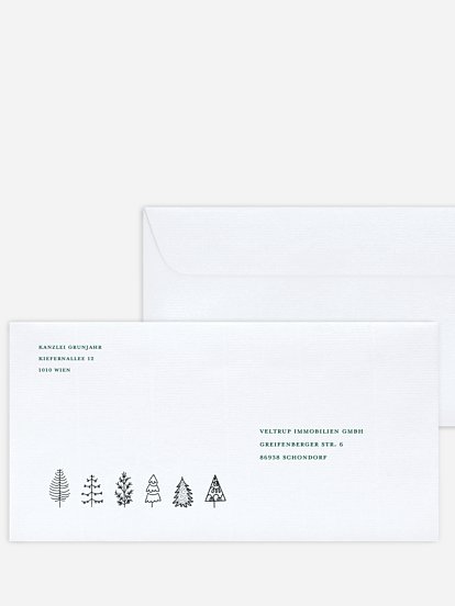 Bedruckte Umschläge geschäftl. Weihnachten Scandi Trees