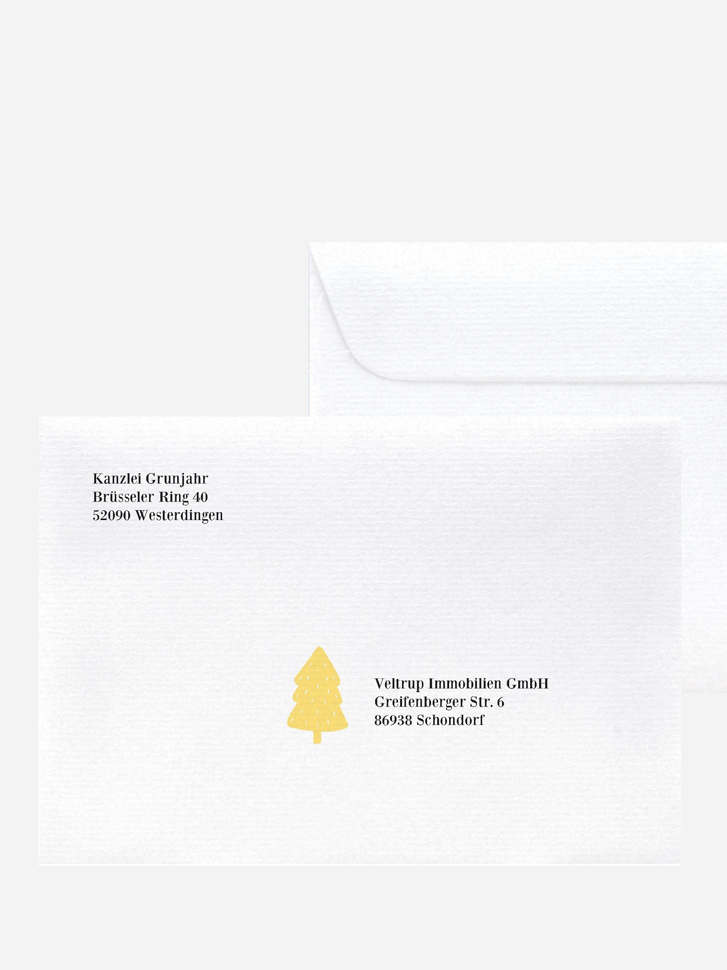 Bedruckte Umschläge geschäftl. Weihnachten Tannen Trio