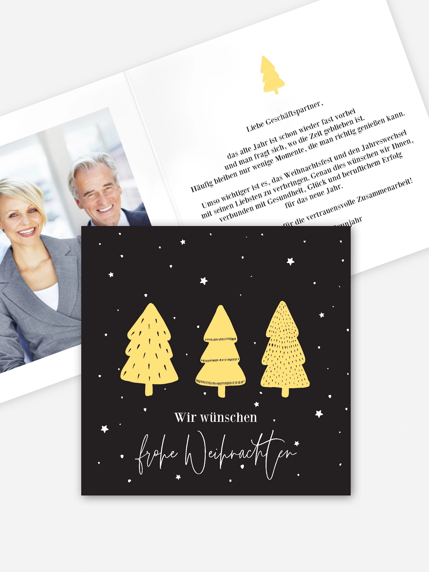 Geschäftliche Weihnachtskarte Tannen Trio