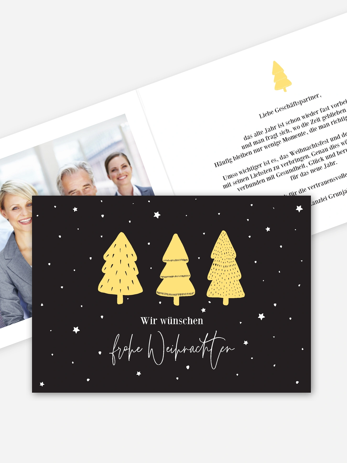 Geschäftliche Weihnachtskarte Tannen Trio