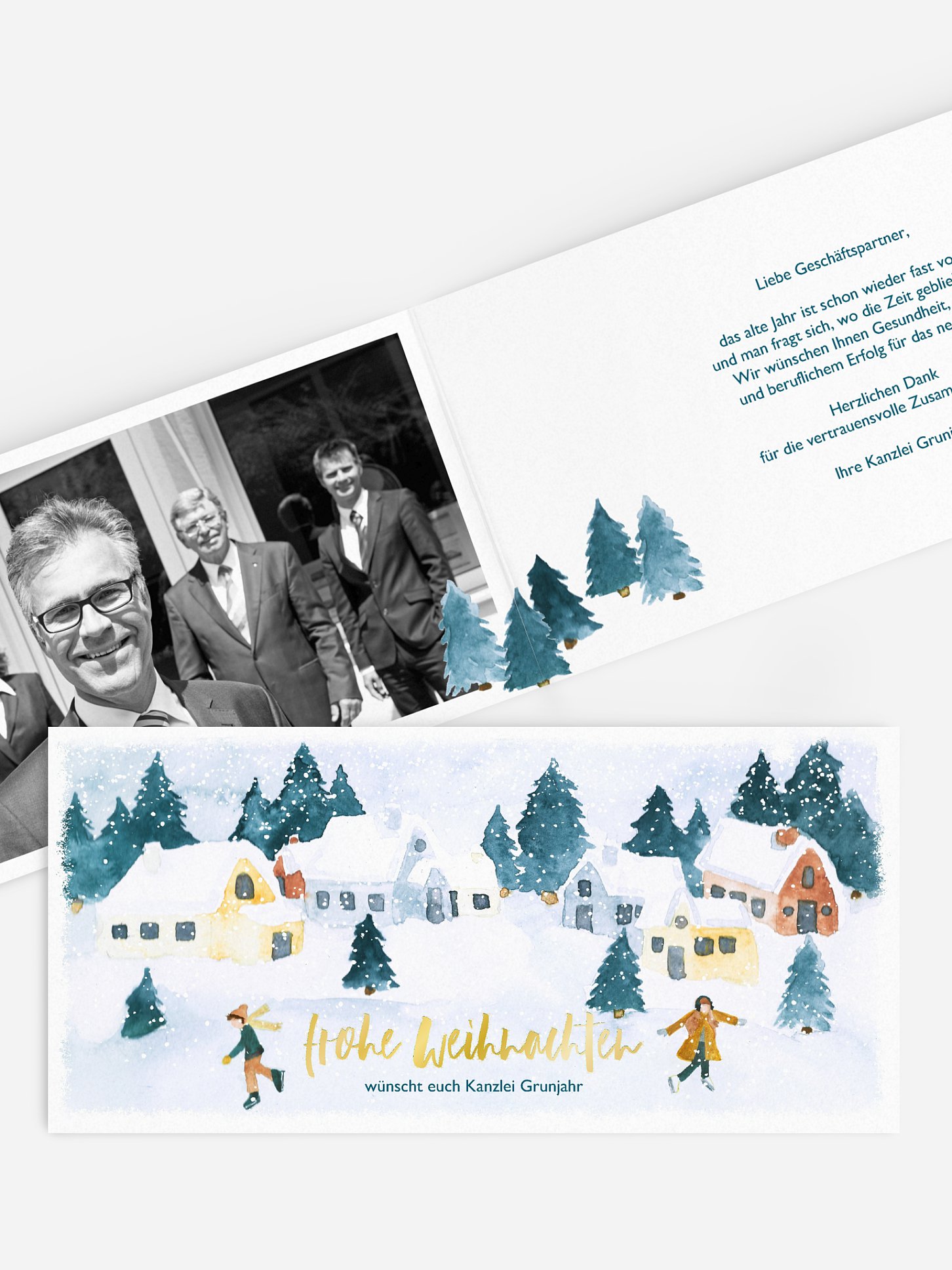 Geschäftliche Weihnachtskarte Winterdorf
