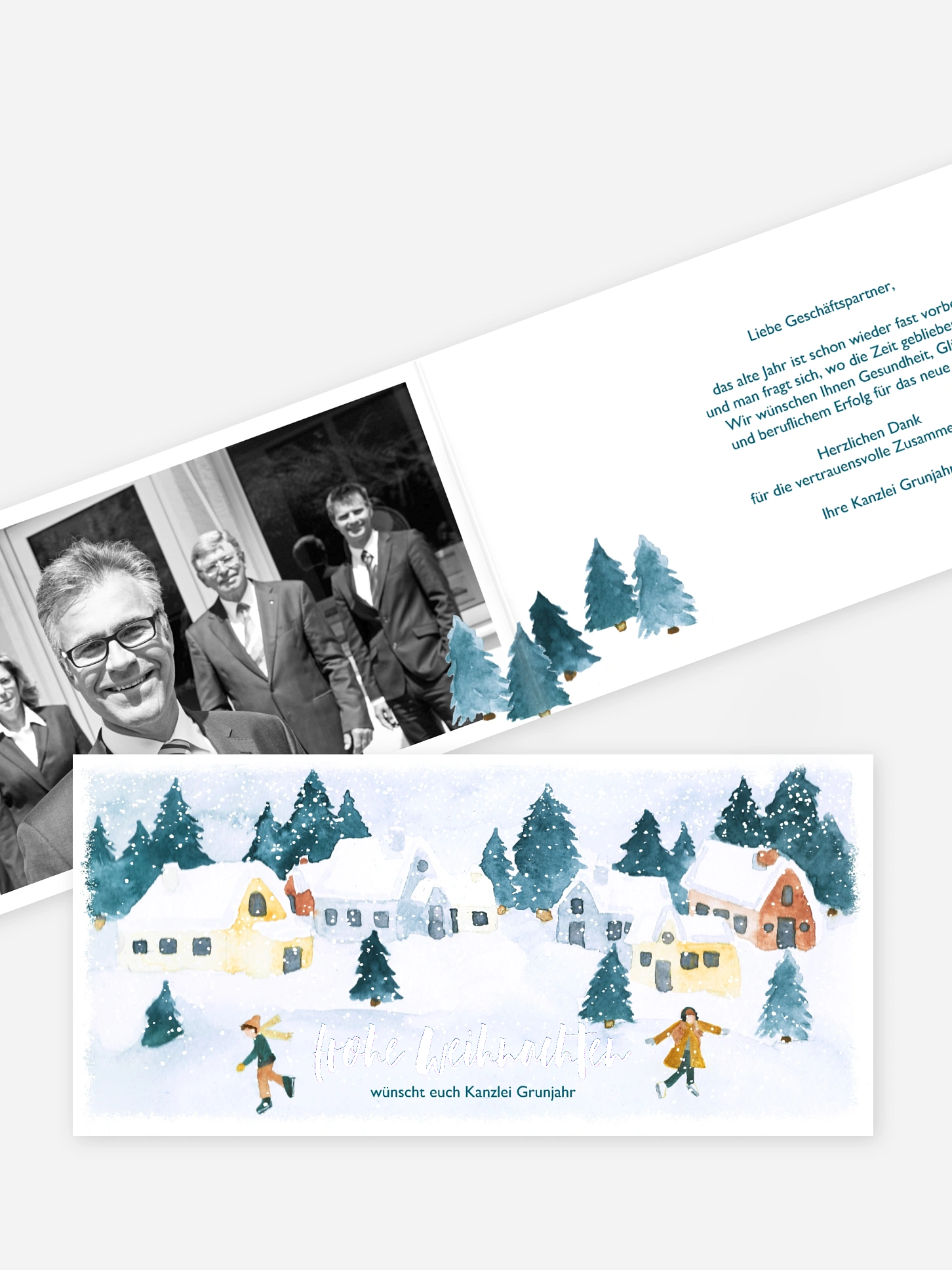 Geschäftliche Weihnachtskarte Winterdorf