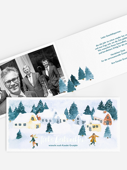 Geschäftliche Weihnachtskarte Winterdorf