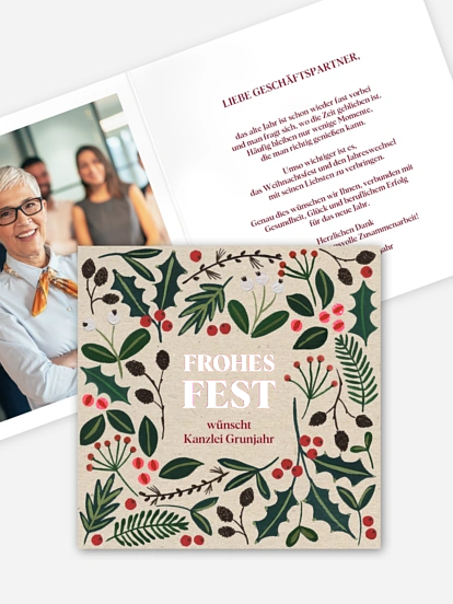 Geschäftliche Weihnachtskarte Zweigentanz