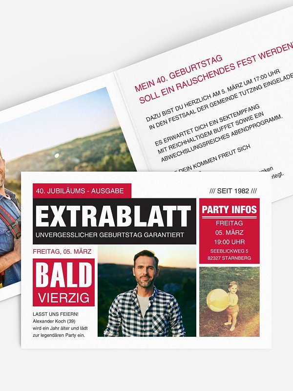 Einladung 40. Geburtstag Extrablatt