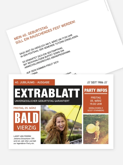 Einladung 40. Geburtstag Extrablatt