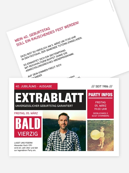 Einladung 40. Geburtstag Extrablatt