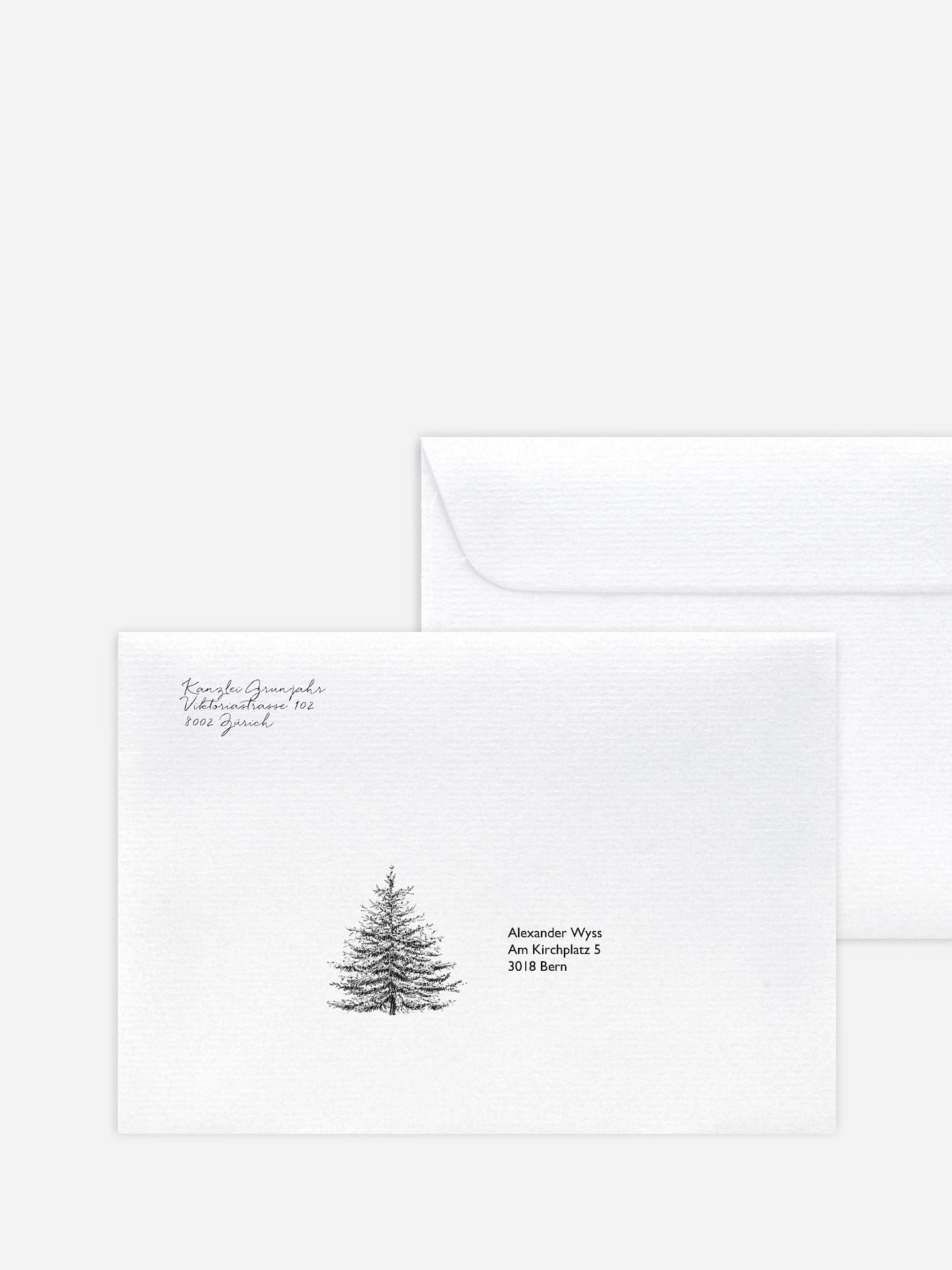 Bedruckte Umschläge geschäftl. Weihnachten Pinetree Mitarbeiter