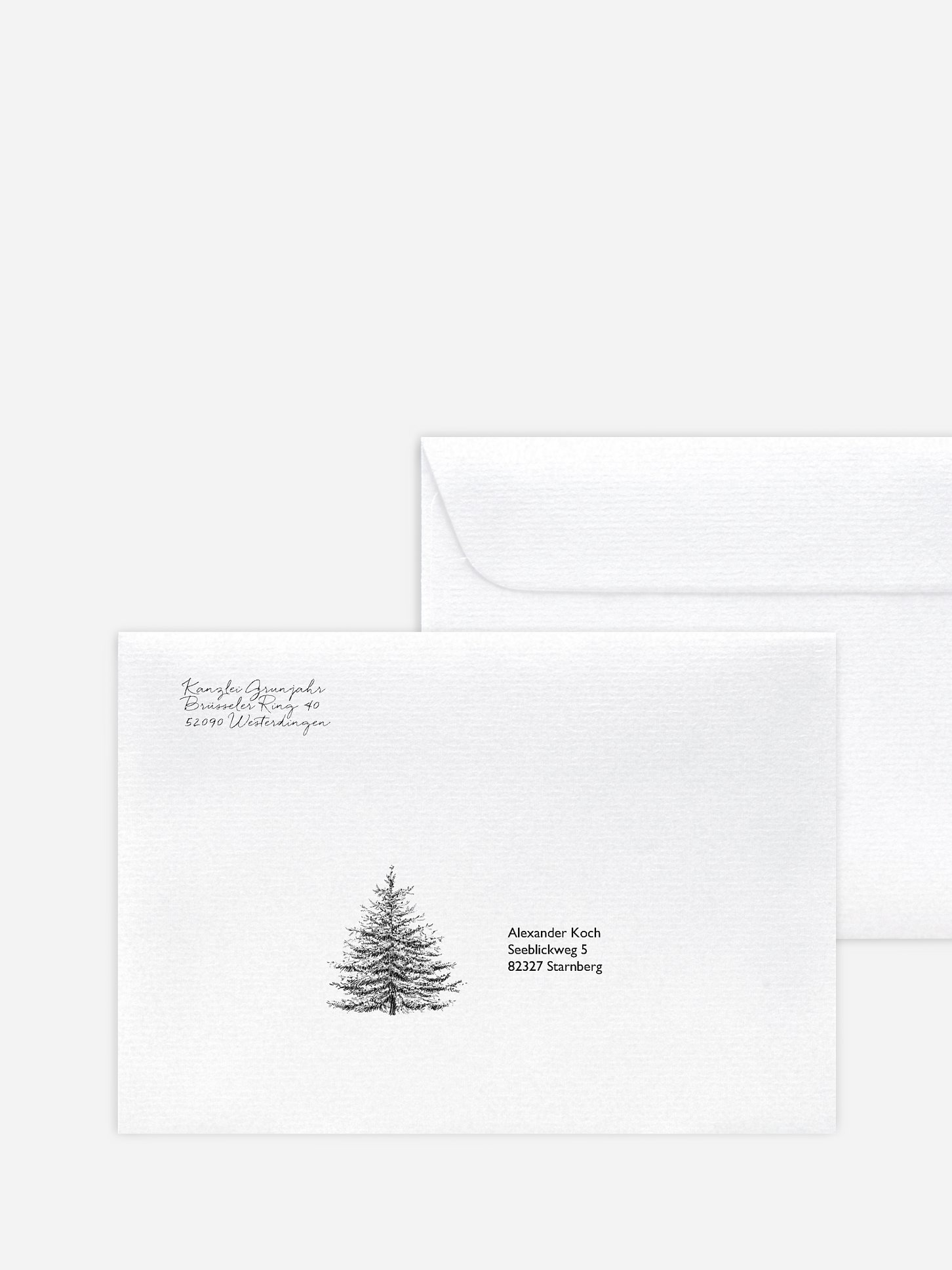 Bedruckte Umschläge geschäftl. Weihnachten Pinetree Mitarbeiter