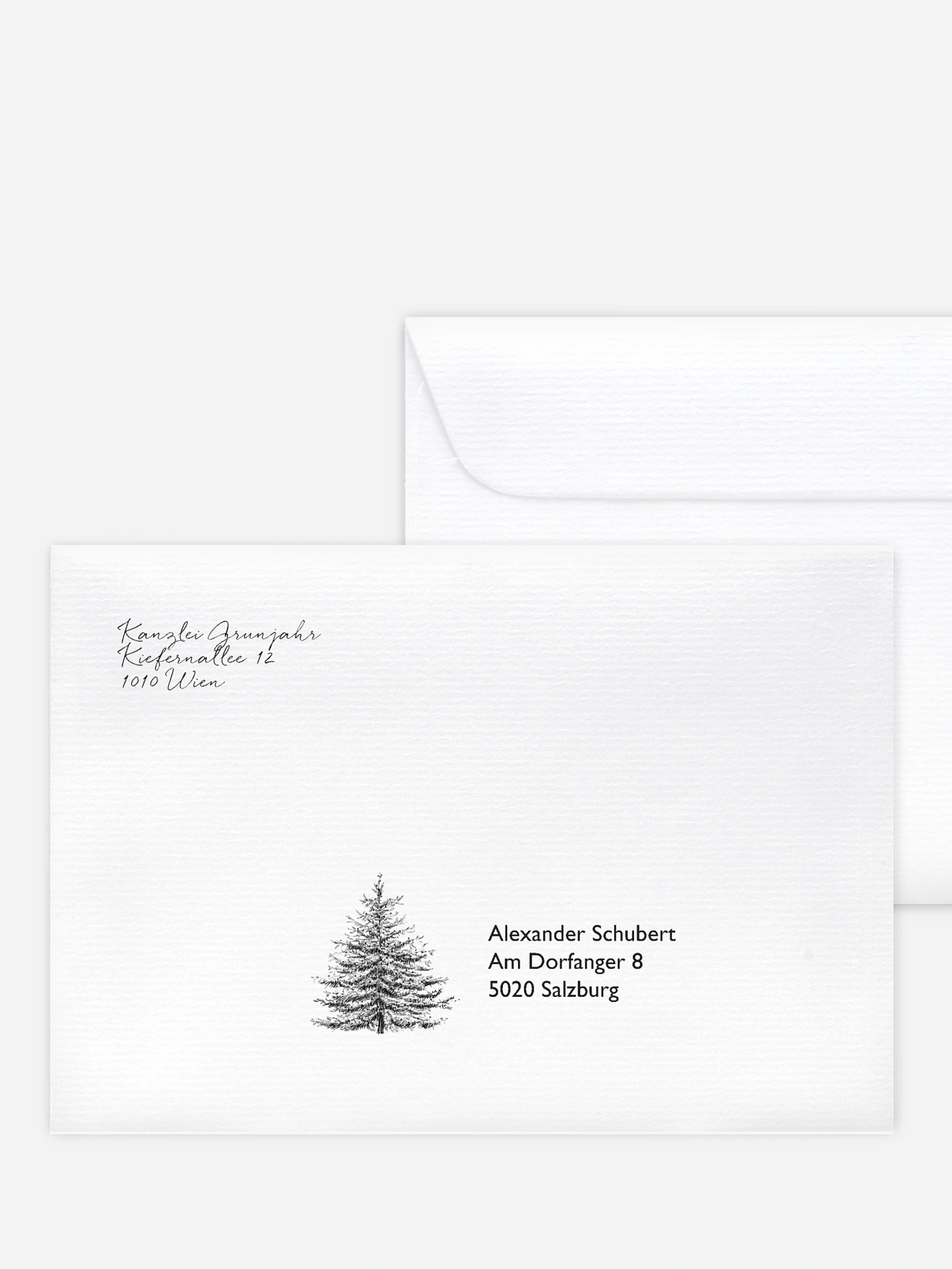 Bedruckte Umschläge geschäftl. Weihnachten Pinetree Mitarbeiter