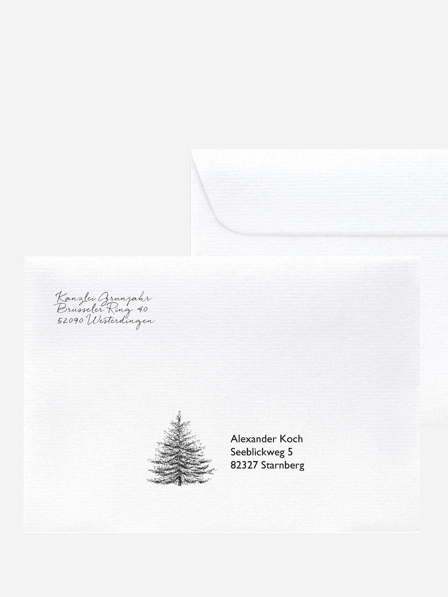 Bedruckte Umschläge geschäftl. Weihnachten Pinetree Mitarbeiter