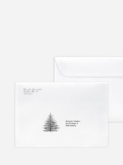 Bedruckte Umschläge geschäftl. Weihnachten Pinetree Mitarbeiter