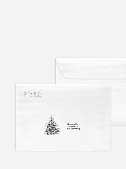 Bedruckte Umschläge geschäftl. Weihnachten Pinetree Mitarbeiter