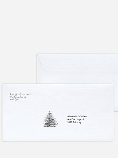 Bedruckte Umschläge geschäftl. Weihnachten Pinetree Mitarbeiter