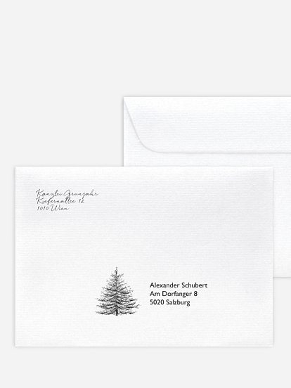 Bedruckte Umschläge geschäftl. Weihnachten Pinetree Mitarbeiter