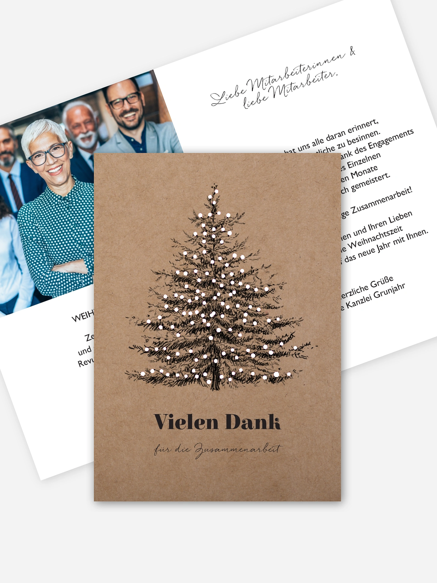 Geschäftliche Weihnachtskarte Pinetree Mitarbeiter