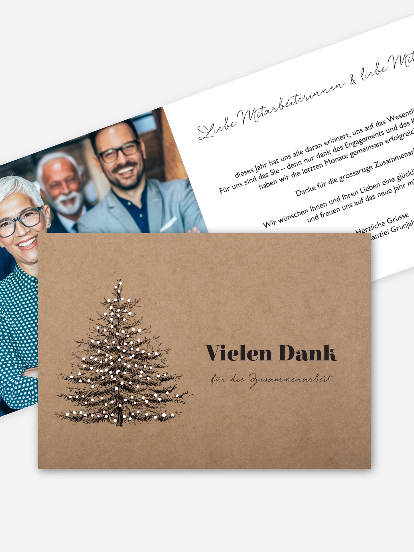 Geschäftliche Weihnachtskarte Pinetree Mitarbeiter