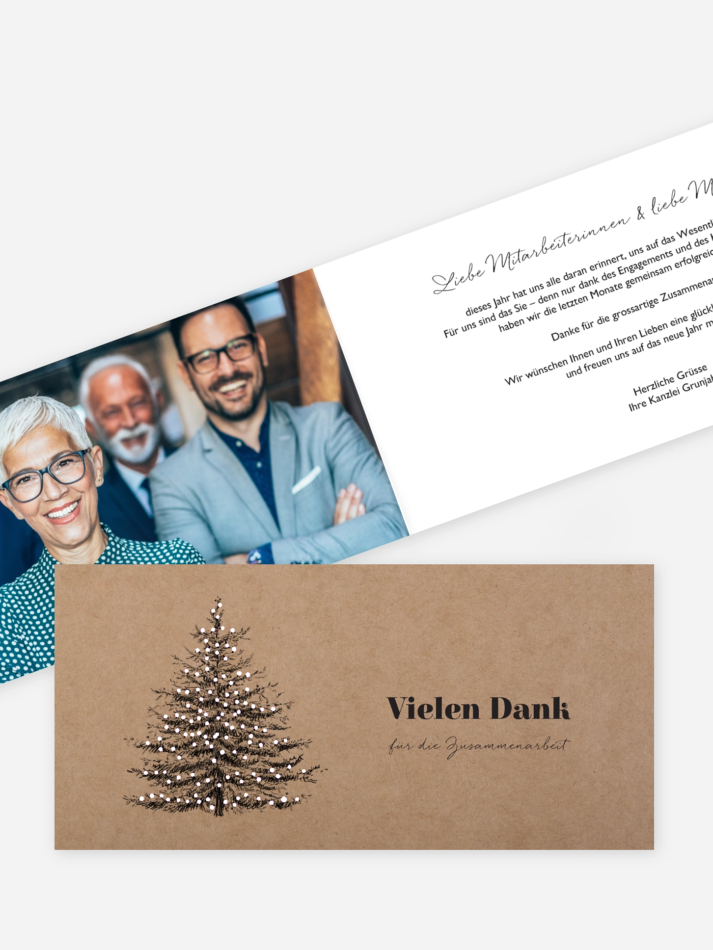 Geschäftliche Weihnachtskarte Pinetree Mitarbeiter