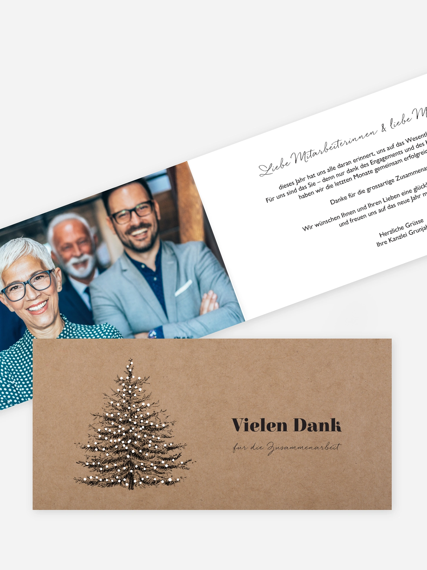 Geschäftliche Weihnachtskarte Pinetree Mitarbeiter