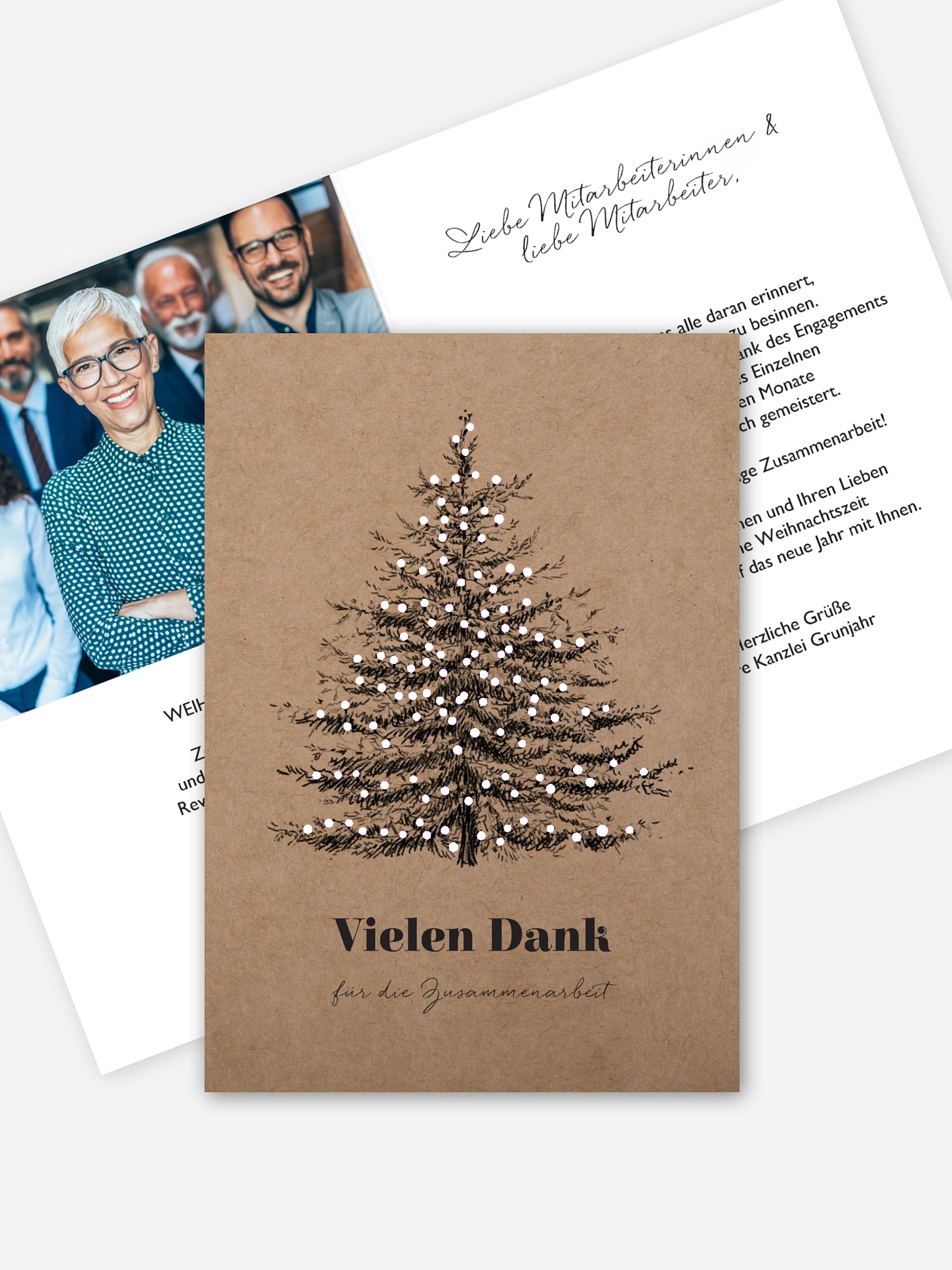 Geschäftliche Weihnachtskarte Pinetree Mitarbeiter
