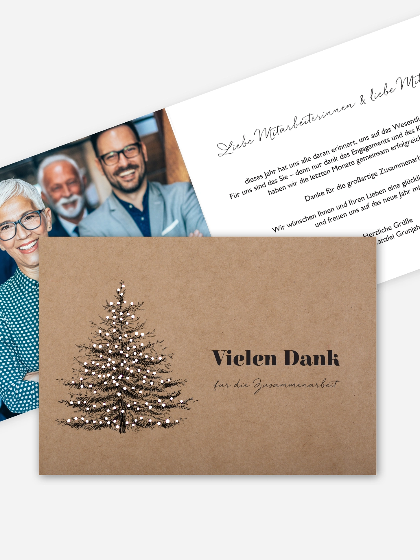 Geschäftliche Weihnachtskarte Pinetree Mitarbeiter